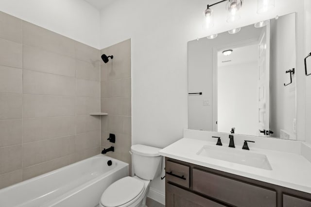 full bath featuring shower / washtub combination, vanity, and toilet