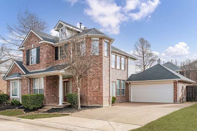 2620 Dunbar Dr, Mckinney, TX 75072 - traditional-style house featuring roof with shingles, fence, an attached garage, brick siding, and concrete driveway