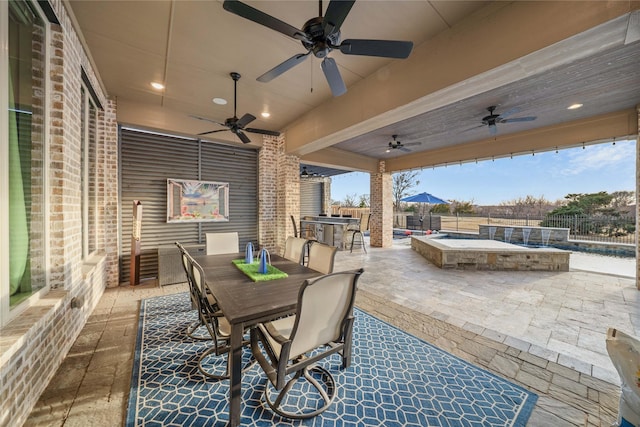 view of patio featuring a fenced backyard and outdoor dining area