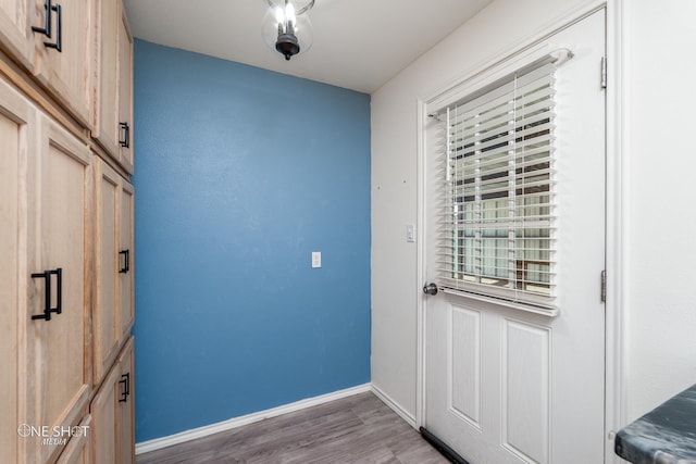 entryway featuring wood finished floors and baseboards