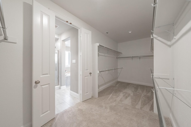 spacious closet with light colored carpet