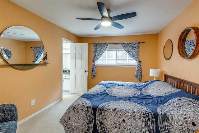 bedroom with carpet, baseboards, and ceiling fan