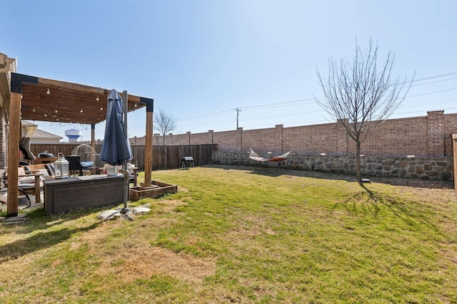 view of yard with a fenced backyard