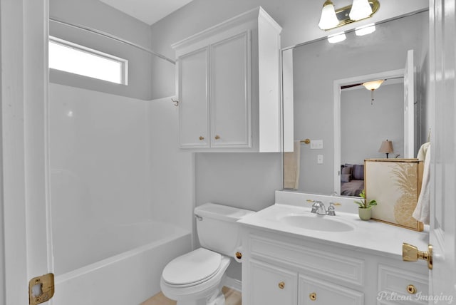 full bathroom with vanity, toilet, and bathtub / shower combination