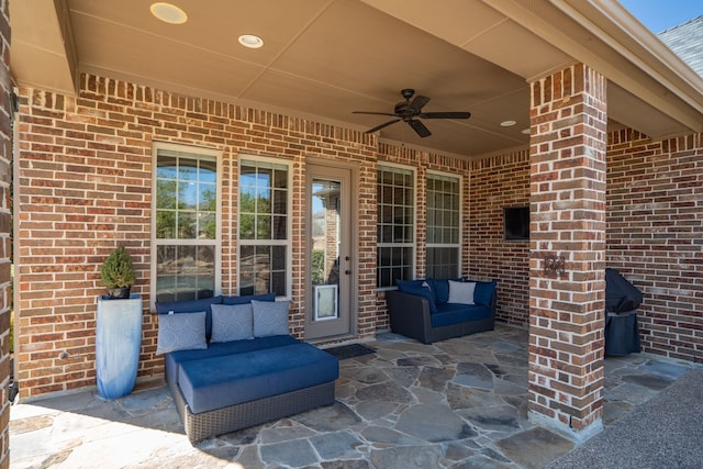 view of patio / terrace featuring an outdoor hangout area and a ceiling fan