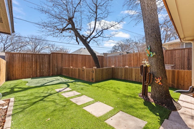 view of yard with a fenced backyard