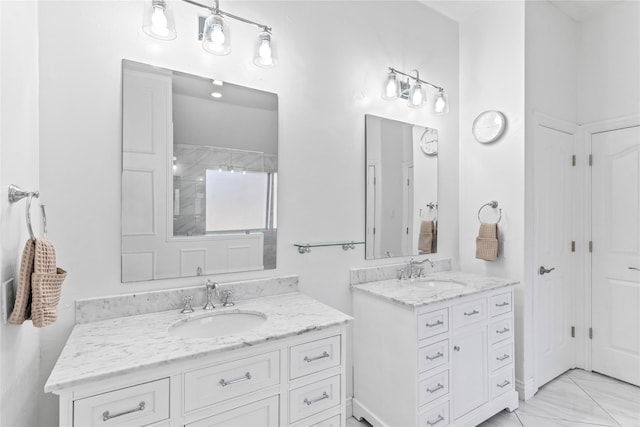 bathroom with two vanities and a sink