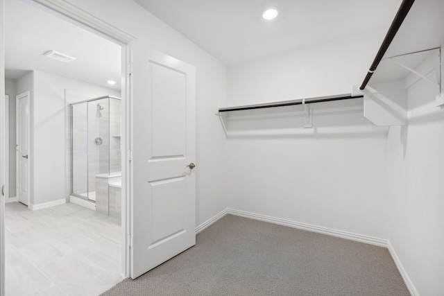 spacious closet with light colored carpet