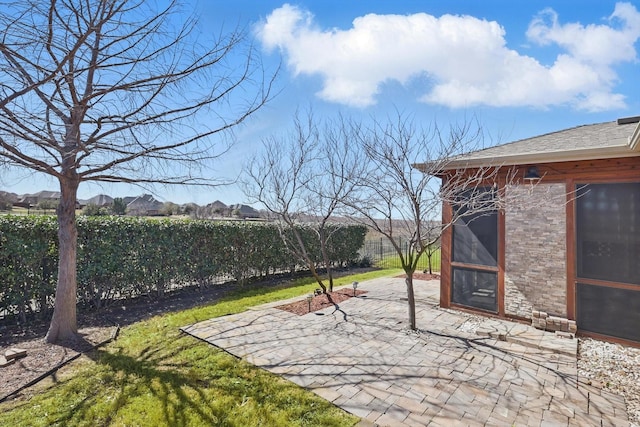 view of yard with a fenced backyard and a patio