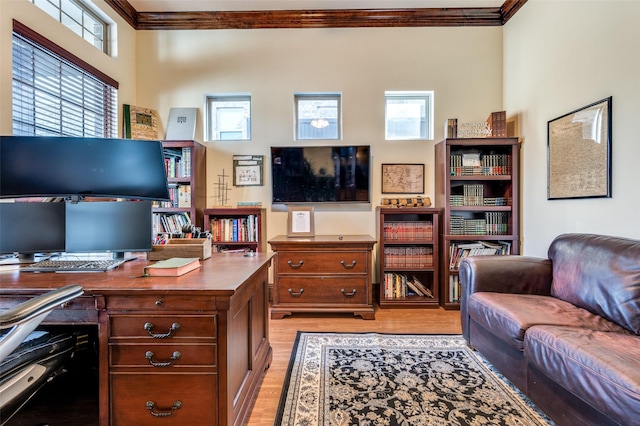 2807 Millington Dr, Highland Village, TX 75077 - living room featuring light wood-type flooring and ornamental molding