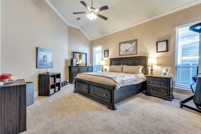 2807 Millington Dr, Highland Village, TX 75077 - bedroom with baseboards, ornamental molding, vaulted ceiling, and carpet flooring