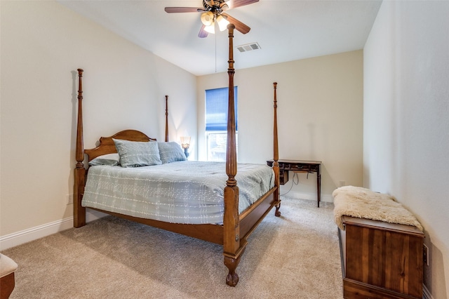 2807 Millington Dr, Highland Village, TX 75077 - bedroom with baseboards, visible vents, a ceiling fan, and light colored carpet