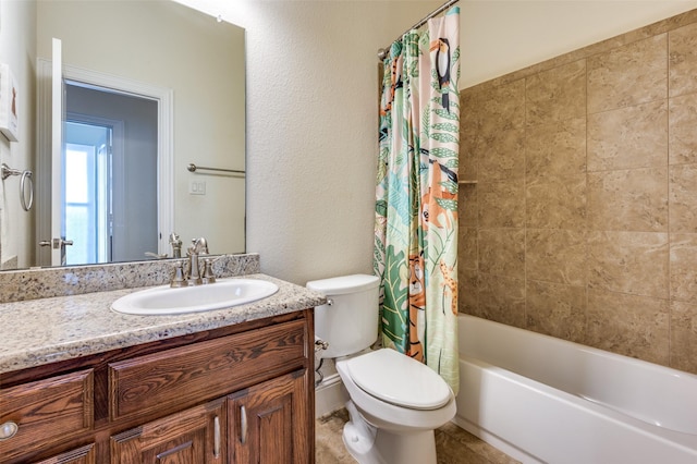 2807 Millington Dr, Highland Village, TX 75077 - bathroom featuring shower / bath combination with curtain, vanity, and toilet