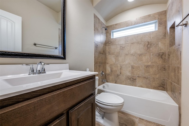 full bathroom featuring toilet, shower / tub combination, and vanity