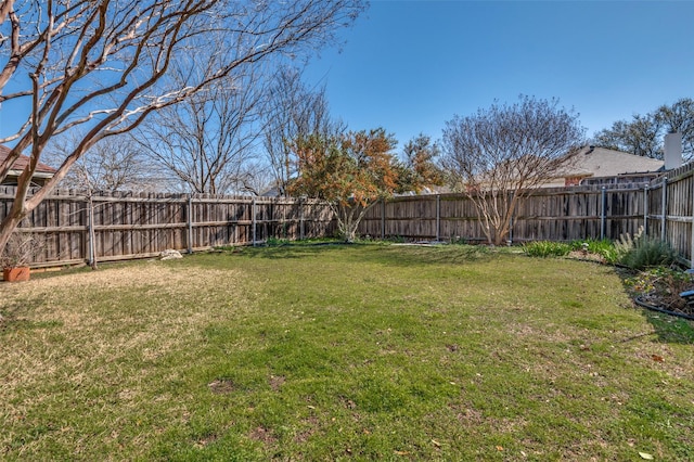 view of yard featuring a fenced backyard