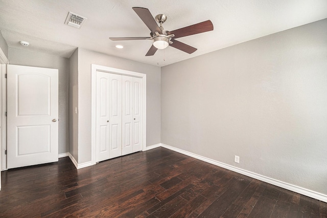 4312 Diaz Ave, Fort Worth, TX 76107 - unfurnished bedroom with wood-type flooring, a closet, ceiling fan, and recessed lighting