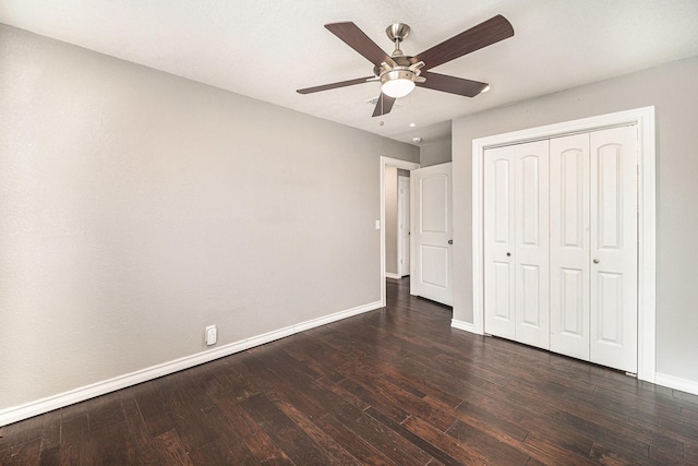 4312 Diaz Ave, Fort Worth, TX 76107 - unfurnished bedroom featuring dark wood finished floors, a closet, and a ceiling fan