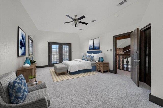 541 Hidden Lakes Blvd, Gunter, TX 75058 - carpeted bedroom featuring baseboards, access to exterior, visible vents, and a ceiling fan