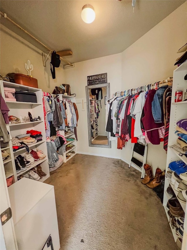 spacious closet featuring carpet floors and a ceiling fan