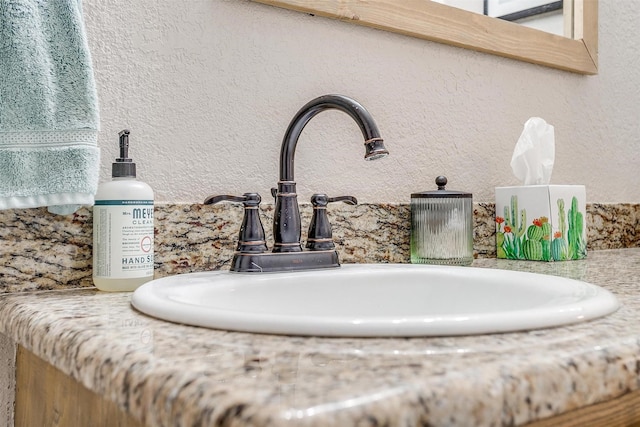 details with a sink and a textured wall