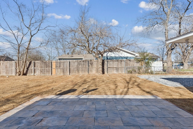 view of yard featuring fence private yard and a patio area