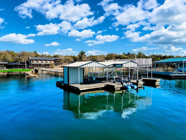 view of dock with a water view