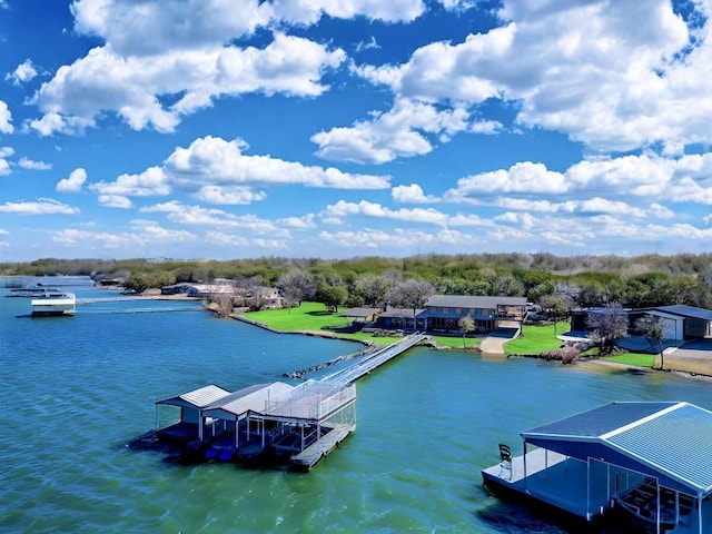 view of dock with a water view