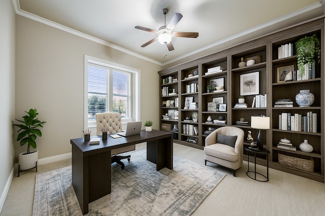 2161 Meadow View Dr, Prosper, TX 75078 - carpeted office space with crown molding and ceiling fan