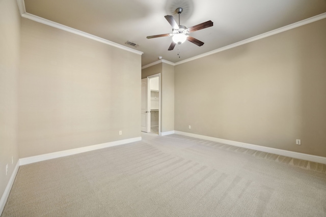 2161 Meadow View Dr, Prosper, TX 75078 - empty room with light carpet, ceiling fan, and crown molding