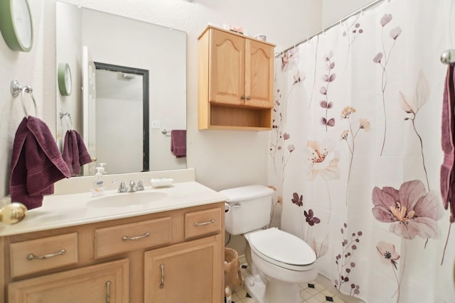 full bath featuring vanity, toilet, and a shower with curtain