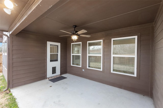 view of patio / terrace featuring ceiling fan