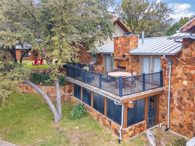 2927 Colonels Row, Possum Kingdom Lake, TX 76449 - wooden deck featuring a sunroom and a yard