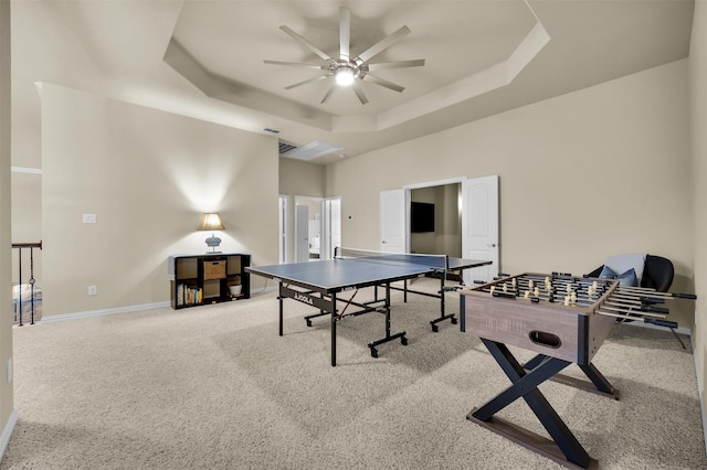 2822 Palmerston Dr, Midlothian, TX 76065 - playroom with a raised ceiling, a ceiling fan, and carpet flooring