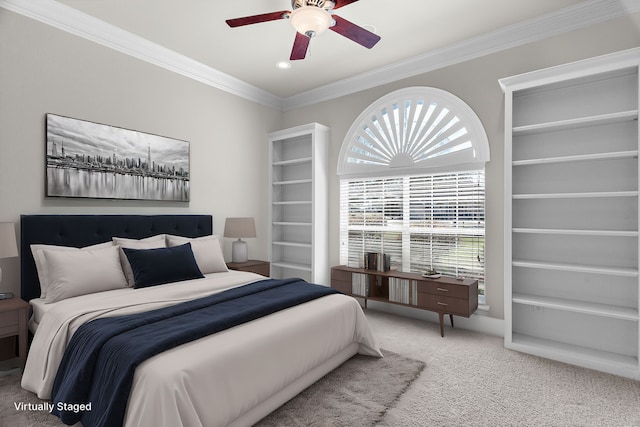100 Bailee Ct, Forney, TX 75126 - carpeted bedroom with ornamental molding, ceiling fan, and recessed lighting