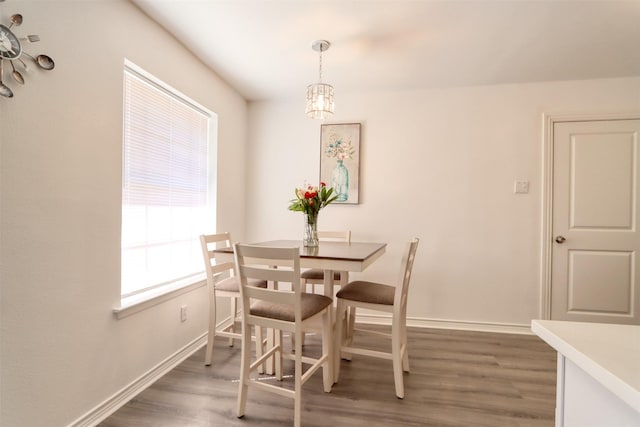 dining room with baseboards and wood finished floors