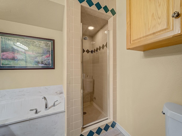 113 S Beltwoods Dr, Desoto, TX 75115 - full bath with a stall shower, a garden tub, toilet, and tile patterned floors