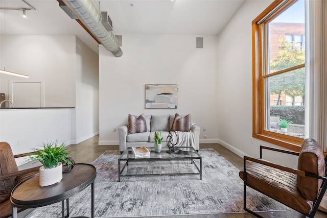 living room with baseboards and a wealth of natural light