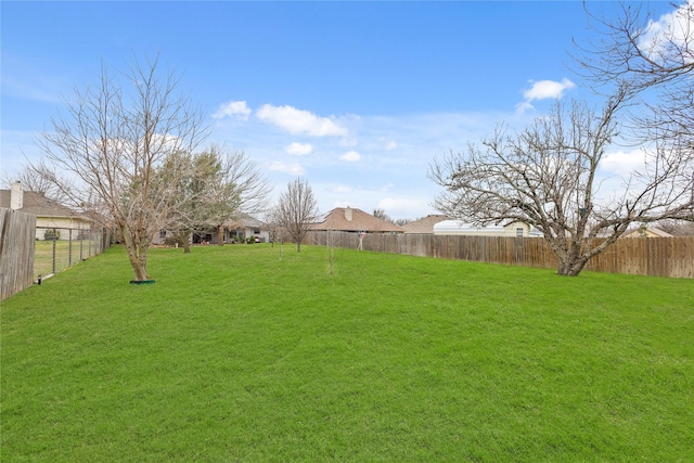 view of yard with a fenced backyard