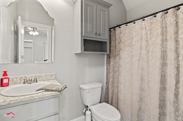 full bath featuring ceiling fan, vanity, and toilet