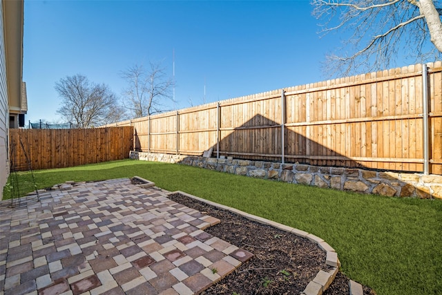 view of yard with a patio and a fenced backyard