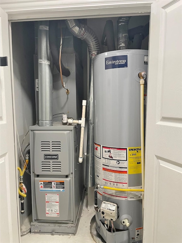 utility room with water heater and heating unit