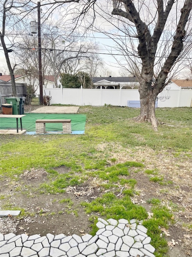 view of yard with a fenced backyard