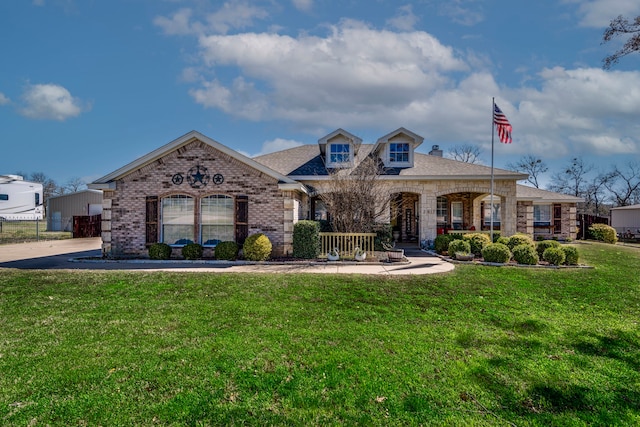 view of front of house featuring a front yard and brick siding