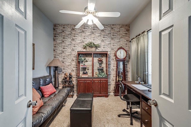 office with ceiling fan and light colored carpet