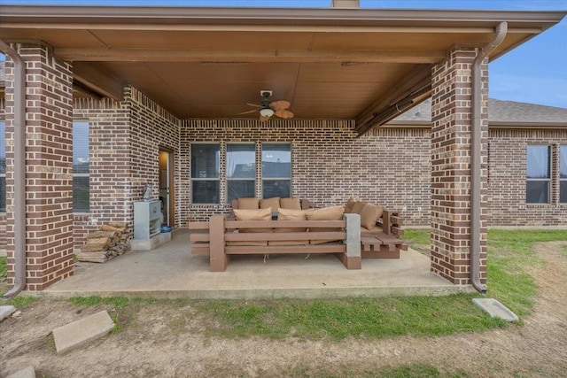 view of patio / terrace with an outdoor hangout area and a ceiling fan