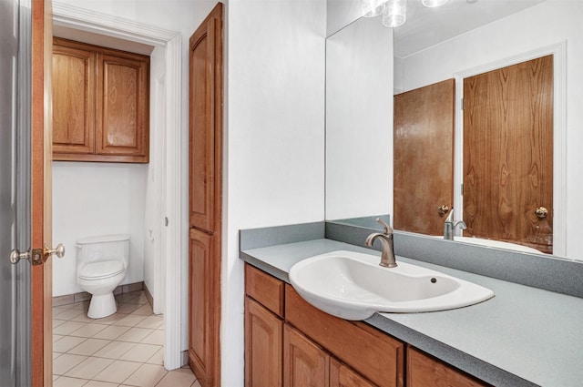 bathroom featuring tile patterned flooring, toilet, and vanity