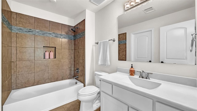 bathroom with tile patterned flooring, visible vents, toilet, and tub / shower combination