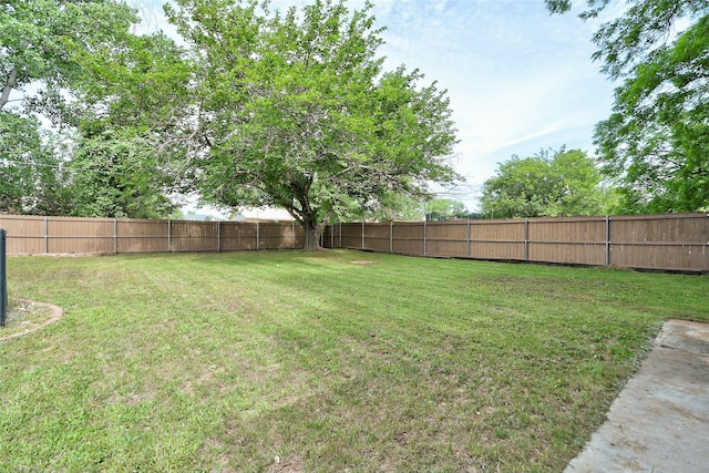 view of yard with a fenced backyard