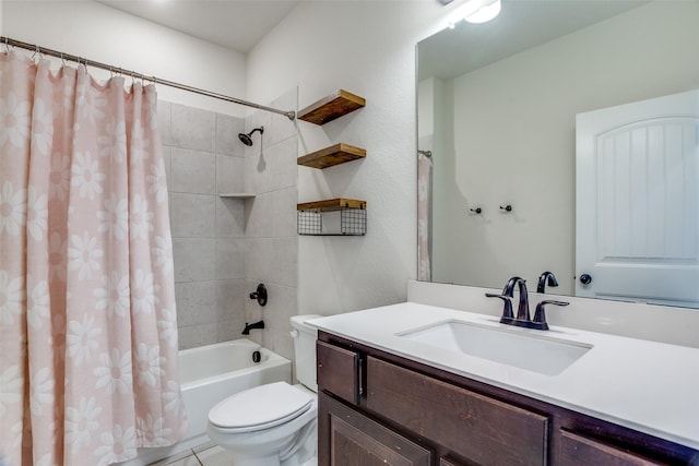 full bathroom with toilet, shower / tub combo, and vanity