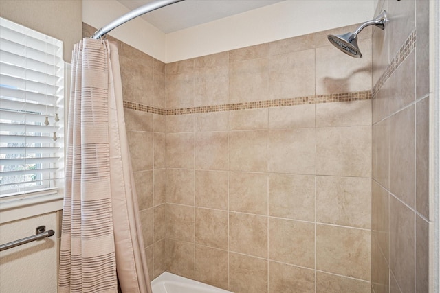 full bath featuring shower / bathtub combination with curtain